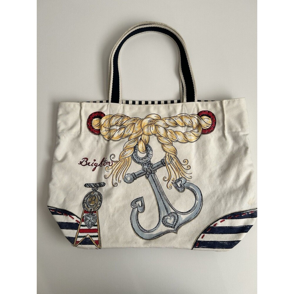 BRIGHTON Nautical Beach Canvas Shopper Tote Bag Red/White/Blue Anchor Sailboat - Picture 7 of 13
